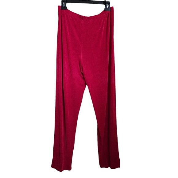 Vintage Womens Slinky Pants Size Large Red Vertical Textured Knit Palazzo Pants - Picture 3 of 9